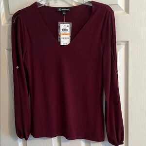 INC Women's Burgundy V-Neck Top
